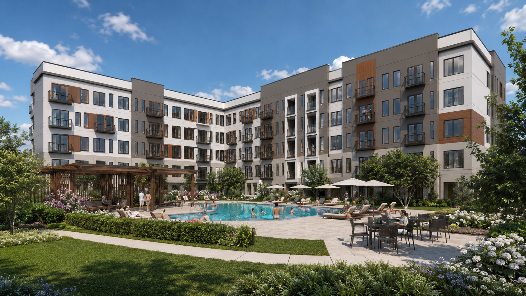 The Hub at 607 courtyard and pool